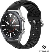 Siliconen Smartwatch bandje - Geschikt voor Strap-it Samsung Galaxy Watch 45mm / 46mm siliconen bandje met gaatjes - zwart - Strap-it Horlogeband / Polsband / Armband