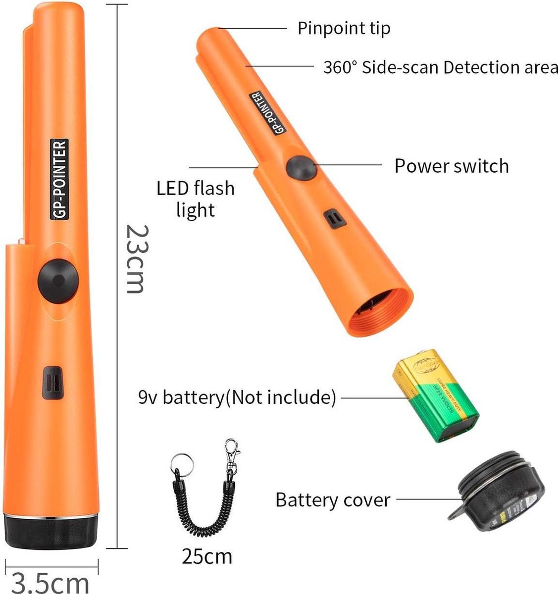 Détecteur de métaux portable, Ip66 Waterproof Pinpointer Détecteur de métaux  360 Détection pour enfants Adultes Haute sensibilité avec indicateur LED  intégré pour