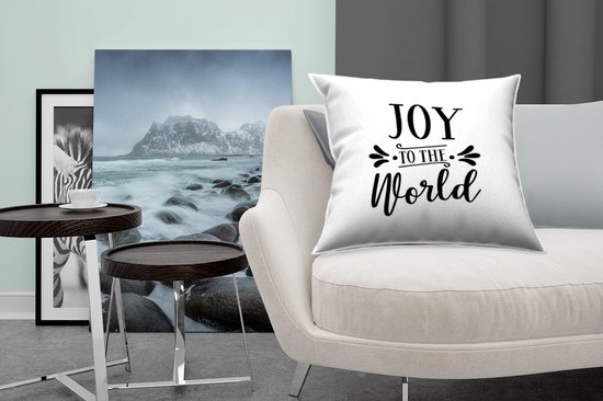 Sierkussen Noël Citations de Noël pour l'intérieur - Citation de Noël Joy au monde sur fond blanc - 50x50 cm - Coussin intérieur carré en coton