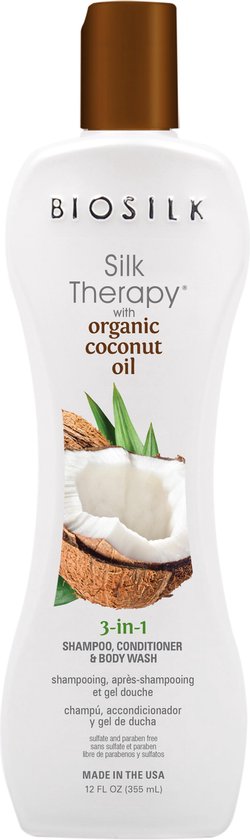 BioSilk Silk Therapy Organic Coconut Oil 3-in-1 Shampoo, Conditioner & Body Wash Gel Haar & Huid 355ml