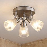 Lindby - Plafondlamp badkamer - 3 lichts - glas, metaal - H: 14 cm - G9 - wit, mat nikkel - Inclusief lichtbronnen