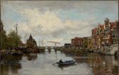 Kunst: Gezicht op de Schreierstoren in Amsterdam van Jacob Henricus Maris. Schilderij op canvas, formaat is 100X150 CM