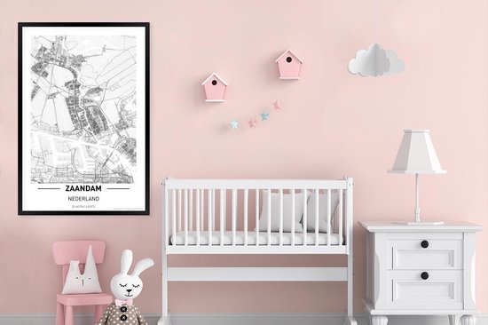Photo encadrée - Plan de ville Zaandam cadre photo noir sans passe partout - Carte 80x120 cm - Affiche encadrée (Décoration murale salon / chambre)