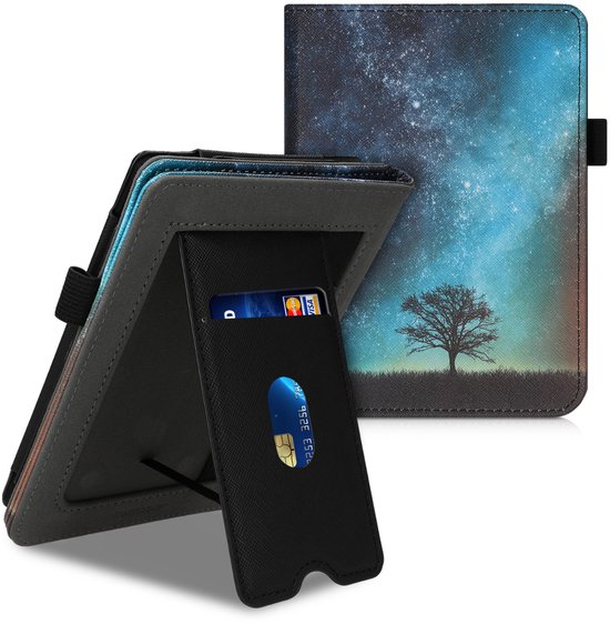 kwmobile e-reader hoesje geschikt voor Tolino Page 2 hoes - E reader flip case van kunstleer - Ereader cover met stand - Sterrenstelsel en Boom design in blauw / grijs / zwart van kwmobile — afbeelding 2
