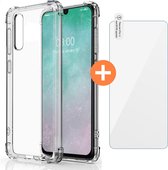 Samsung A50 Hoesje Siliconen Case Hoes Shockproof Cover - Transparant + Screenprotector Tempered Glass Screen Cover