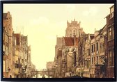Oud Stadsgezicht Dordrecht - Voorstraatshaven - Oude Foto Print op Canvas Doek 60x90cm in zwarte houten baklijst