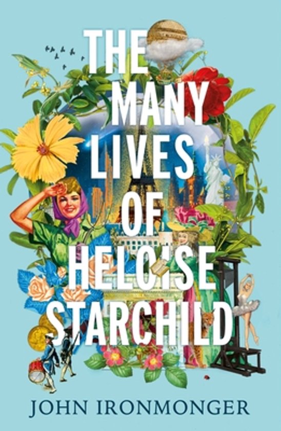 Boek 'The Many Lives of Heloise Starchild' met collage van iconen, bloemen en de Eiffeltoren.