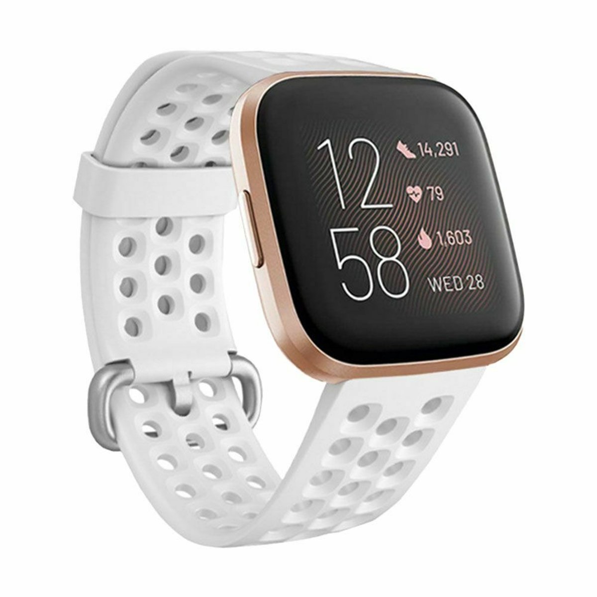 geschikt voor Fitbit Versa siliconen bandje met gaatjes - Wit - Maat L