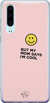 Huawei P30 hoesje - I'm cool quote - Siliconen - Soft Case Telefoonhoesje - Tekst - Roze