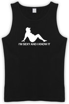 Zwarte Tanktop met  " I'M Sexy and i Know It " print Wit size S