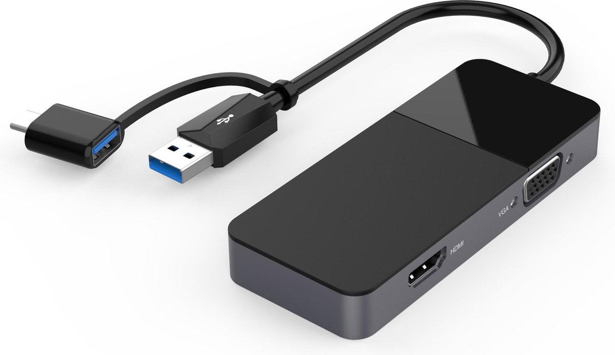 NÖRDIC DOCK-132 Dockingstation USB-C naar HDMI 4K, VGA - Voor MacBook M1 - MST-functies en spiegel - Zwart