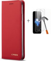 GSMNed - Leren telefoonhoesje rood - Luxe iPhone X/Xs hoesje - portemonnee - pasjeshouder iPhone X/Xs rood - rood - 1x screenprotector iPhone X/Xs