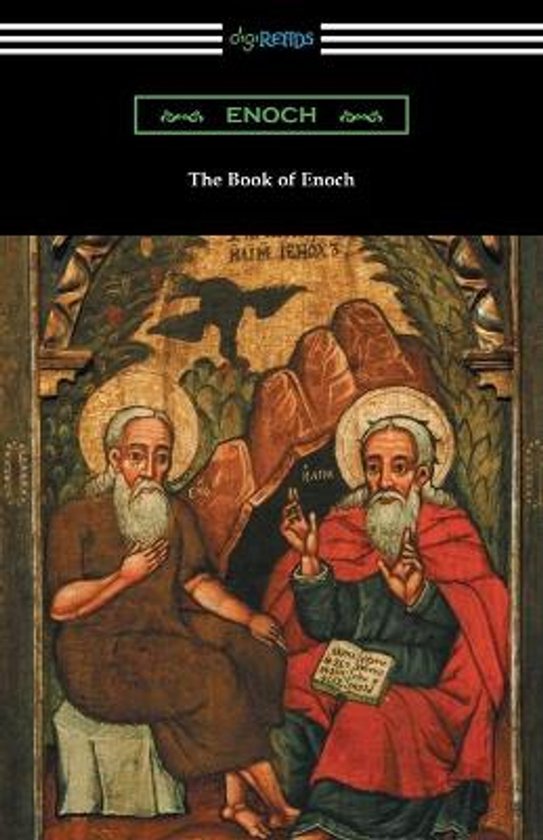 Boek van Enoch met een orthodoxe icoon van twee mannen met baarden, in bruine en rode gewaden, met een vogel boven hen.
