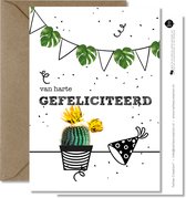 Tallies Cards - greeting  - wenskaarten - Gefeliciteerd geel - Plant  - Set van 4 ansichtkaarten - verjaardagskaart - verjaardag - felicitatie - proficiat - Inclusief kraft envelop