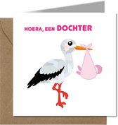 Tallies Cards - greeting - ansichtkaarten - Hoera een Dochter - Primo  - Set van 4 wenskaarten - Inclusief kraft envelop - geboortekaart - geboorte - baby - in verwachting - 100% D