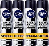 Nivea MEN Invisible for Black & White 48 H Deo Spray - Value pack 4 x 150 ml