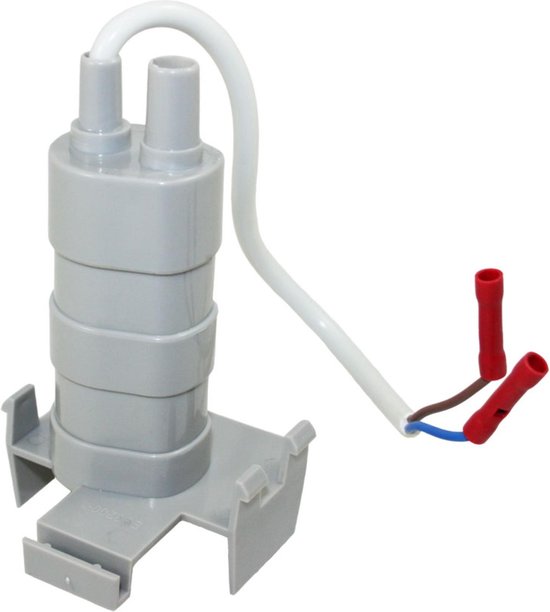 Grijze Haba toiletpomp voor Thetford C250 met witte slang en rode connectoren.