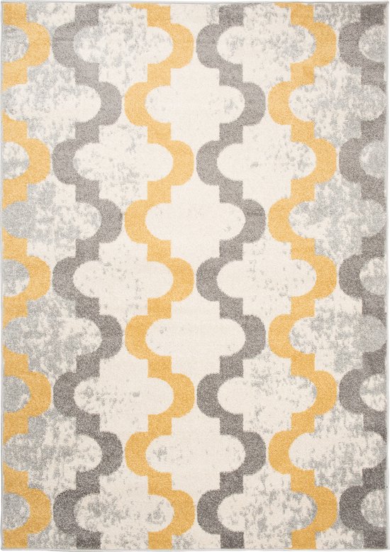 Tapiso Lazur Plancher Salon Chambre Grijs Jaune Design Trèfle Impression Atmosphérique Moderne Intérieur Géométrique Durable De Haute Qualité Taille De Tapis - 160 x 220 cm