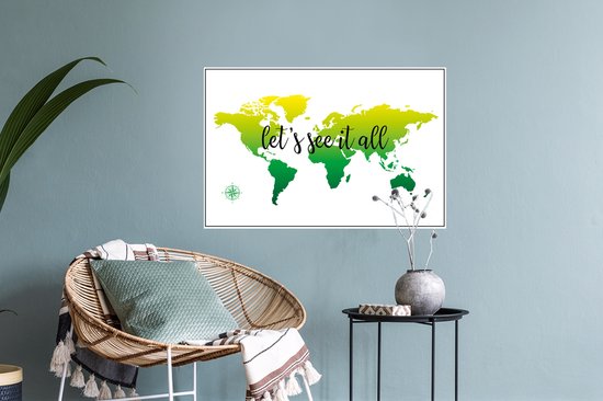 Stickers muraux - Sticker Feuille - Wereldkaart - Vert - Boussole - 60x40 cm - Feuille Adhésive - Stickers muraux Chambre d'Enfant - Papier Peint Auto Adhésif