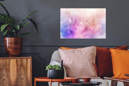 Muursticker Aquarelle Abstraite - Oeuvre abstraite réalisée à l'aquarelle et au bleu avec des taches roses et marrons - 60x40 cm - film adhésif autocollant - sticker mural repositionnable