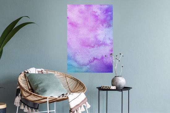 Sticker Muursticker Aquarelle Abstraite - Oeuvre abstraite faite d'aquarelle et de couleurs violet et bleu - 40x60 cm - film adhésif autocollant - sticker mural repositionnable