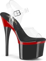 Pleaser Sandaal met enkelband, Paaldans schoenen -36 Shoes- ESTEEM-708 Paaldans schoenen Zwart/Rood