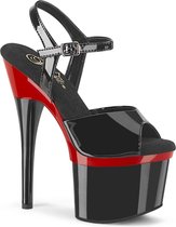 Pleaser Sandaal met enkelband, Paaldans schoenen -37 Shoes- ESTEEM-709BR Paaldans schoenen Zwart/Rood