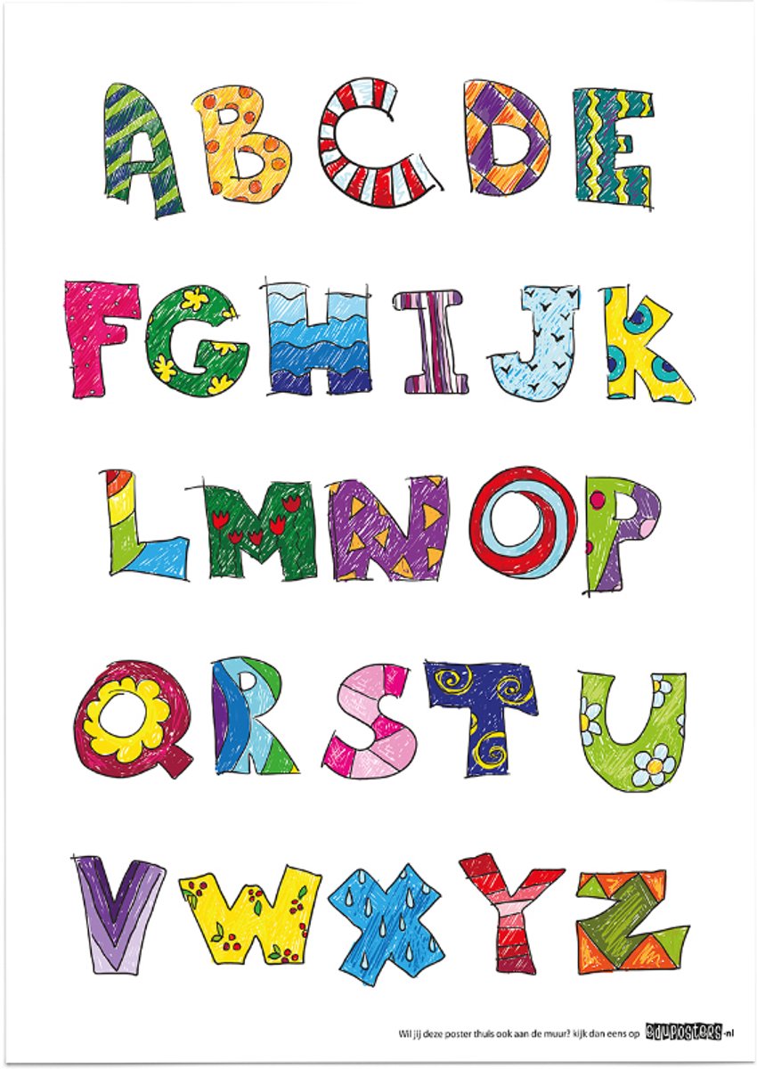 eduposters Educatieve poster (Posterpapier) - Taal alfabet Regenboog - 42 x 59.4 cm (A2) Geel