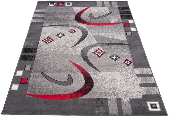 Tapiso Dream Vloerkleed Grijs Rood Abstract Modern Woonkamer Tapijt Maat- 80x150