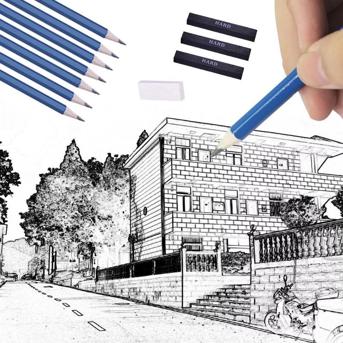 Schetsen potlood set, tekenpotloden en schets kit, 30-delige complete artiestenset inclusief grafietpotloden, houtskoolpotloden, papier wisbare pen, schets potloden set voor tekenen