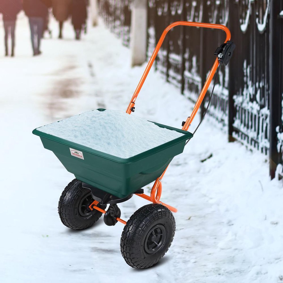 Saleuse A Neige Manuelle Épandeur Jardin 20L Grandes Roues - Régulation Graines Engrais Sable Sel Sel Déneigement Hiver