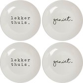 Gusta Genieters - Bord - Ontbijtbordje - Wit met Tekst - ø20 - set 4 stuks