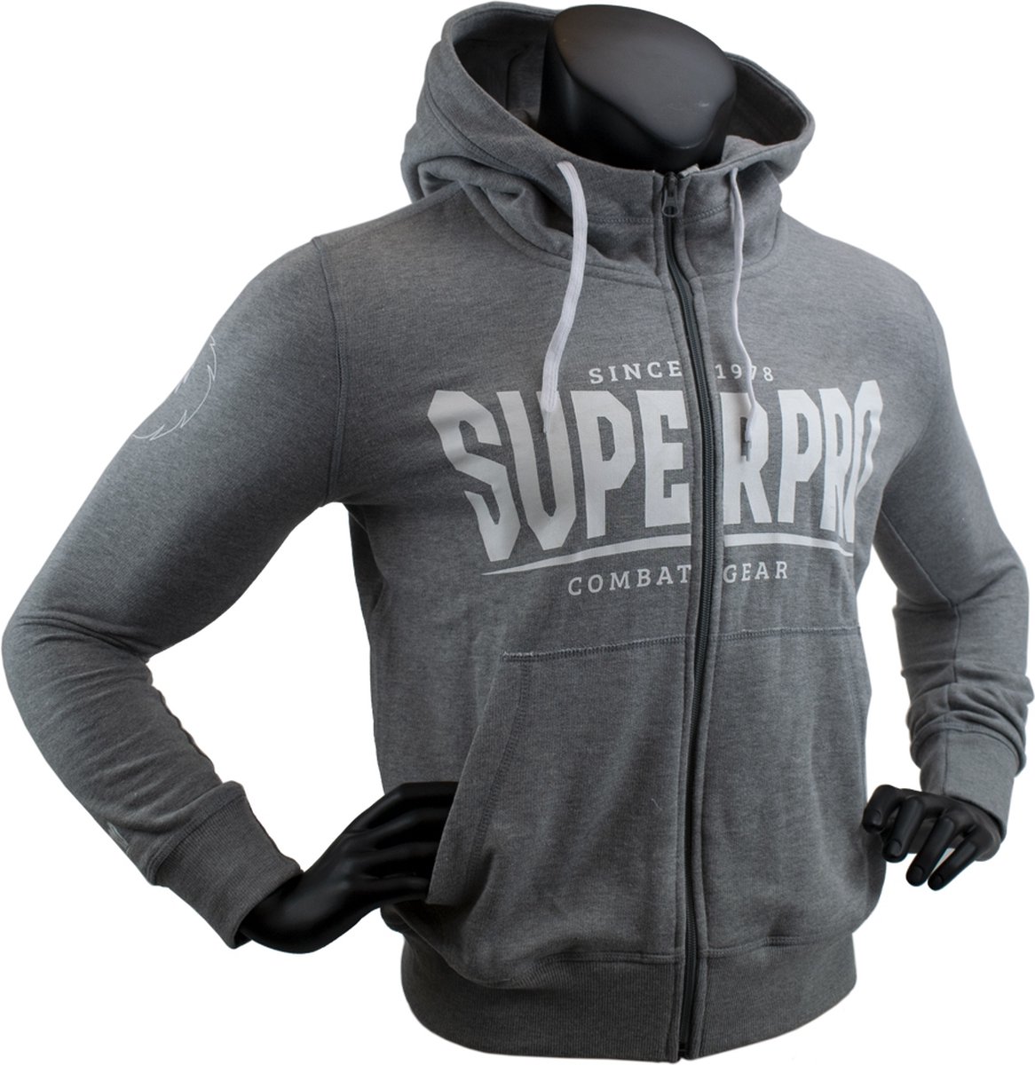 Super Pro Hoody met Rits S.P. Logo Grijs/Wit Medium