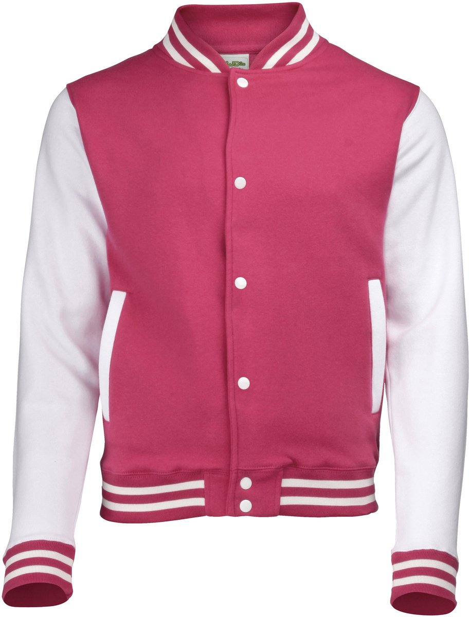 Awdis Kinder Unisex Varsity Jacket / Schoolkleding (Heet Roze/Wit)