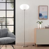 Lindby - vloerlamp - 1licht - ijzer, glas - H: 175 cm - E27 - nikkel satijn, opaalwit