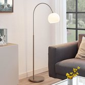 Lindby - booglamp - 1licht - glas, metaal - H: 140 cm - E27 - opaalwit, mat nikkel