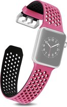 By Qubix Bandje met gaatjes - 2 kleuren - Roze met zwart - Geschikt voor Apple Watch 38mm - 40mm - 41mm - Compatible Apple watch bandje - smartwatch