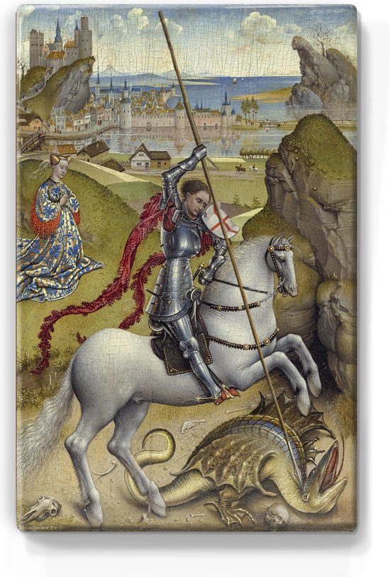 Schilderijtje op hout Sint Joris en