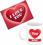 Mama jarig/Moederdag cadeau drink mok/beker + grote I Love you wenskaart(15 x 21 cm)