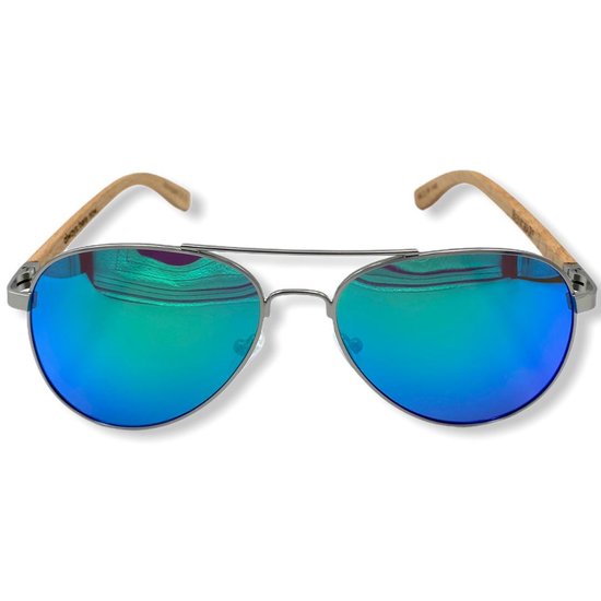 BEINGBAR Eyewear "Model 38" Sustainable Bamboo Sunglasses Turquoise Green Mirror van BEINGBAR — afbeelding 2