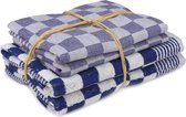 Treb Horecalinnen Keukenset Blauw en Wit Geblokt 2 Stuks Theedoeken 65x65cm + 2 Stuks Handdoeken 50x50cm - Treb Towels