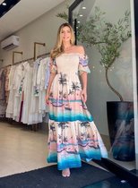 MKL - Dames lange zomerjurk - Braziliaanse Mode, - Lente/ Zomer - Elegant Vrolijke jurk - Strand patroon - Vintage Lange Maxi Jurk - Maat: S/M