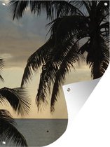 Tuin decoratie Silhouetten van palmbomen en een prachtig schip op de achtergrond bij Grand Cayman - 30x40 cm - Tuindoek - Buitenposter