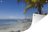 Tuinposters buiten Het strand van het Noord-Amerikaanse Isla Mujeres met boten - 90x60 cm - Tuindoek - Buitenposter