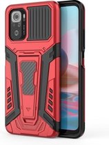 Voor Geschikt voor Xiaomi Redmi Note 10 4G War Chariot Series Armor All-inclusive schokbestendige pc + TPU-beschermhoes met onzichtbare houder (rood)