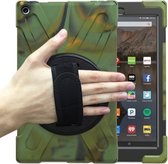 Voor Amazon Kindle Fire HD10 2019 Schokbestendig Kleurrijke Siliconen + PC Beschermhoes met Houder & Handriem & Schouderriem (Camouflage)