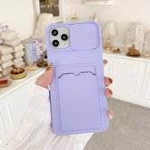 Sliding Camera Cover Design TPU-beschermhoes met kaartsleuf en nekkoord voor iPhone 11 Pro (paars)