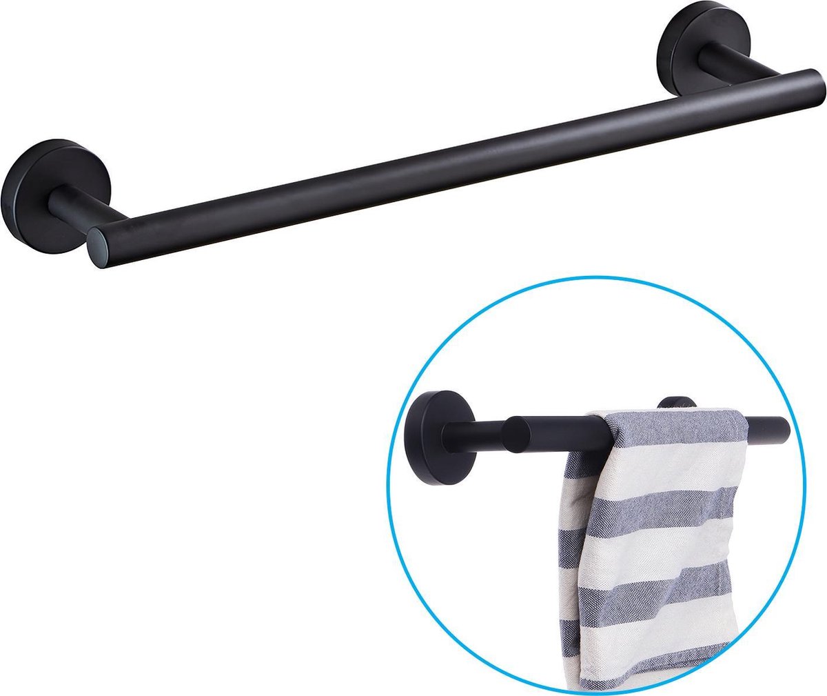 Sanics Handdoekrek Zwart Inclusief Montageset 40 CM - Handdoekstang - Handdoekhouder - Badkamerrek voor Handdoeken RVS