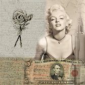 Tuinposter - Filmsterren / Retro - Marylin Monroe / Collage in wit / beige / taupe / creme /zwart - 160 x 160 cm.