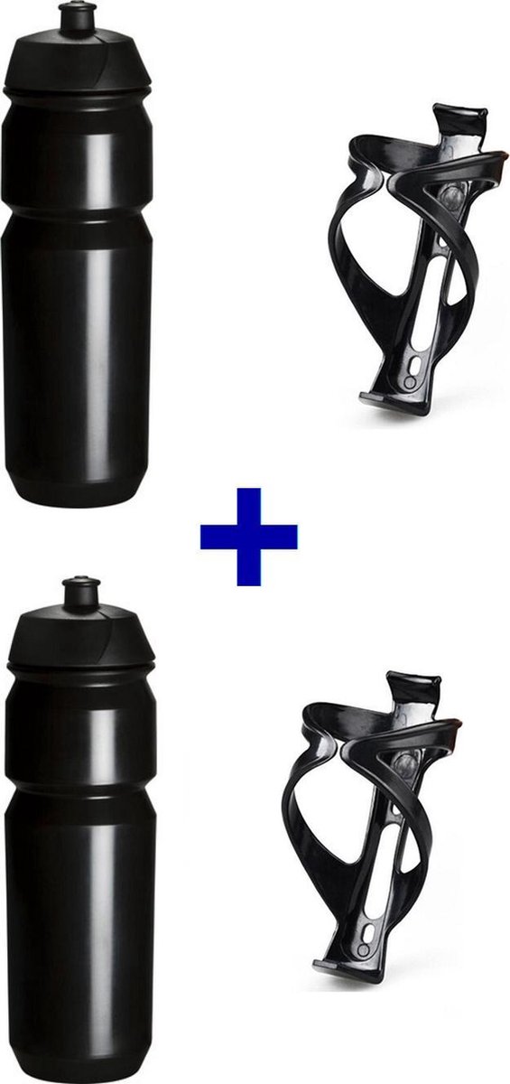 set Bidonnen met Ultralight Bidonhouders - bestaande uit 2x 750ml Tacx Shiva bidons met lichtgewicht bidonhouder - Zwart — afbeelding 2